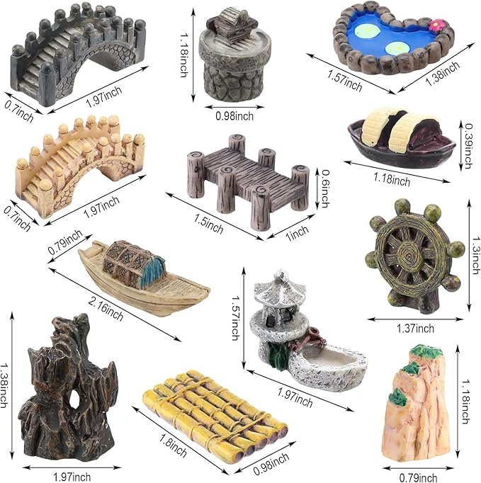 Grey Stone Arch Bridge Miniature Fairy Garden Accessories - Miniature Pond Lawn Garden Ornament Figurines, Mini Lighthouse Water Well Bridge Figurines, Micro Landscape Ornaments for DIY Kit