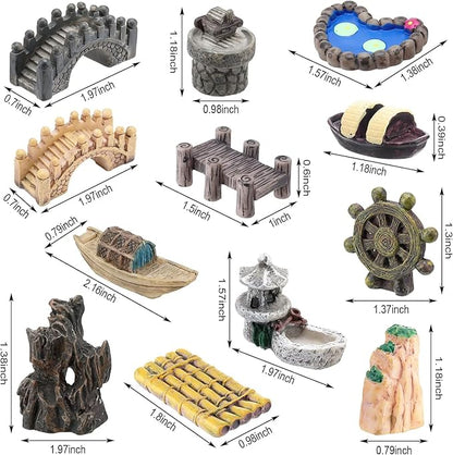 Grey Stone Arch Bridge Miniature Fairy Garden Accessories - Miniature Pond Lawn Garden Ornament Figurines, Mini Lighthouse Water Well Bridge Figurines, Micro Landscape Ornaments for DIY Kit