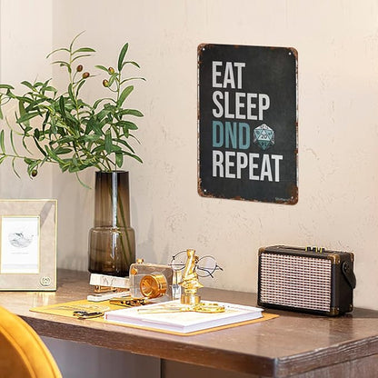 Retro Tin Signs Eat Sleep Dnd Repeat Vintage Metal Wall Decor for Home,Garden,Office,and Outdoor Aesthetic Room Decor and Wall Art 8x12IN
