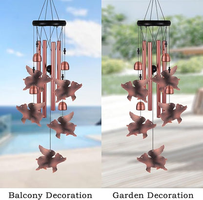 Outdoor Flying Pig Wind Chimes, Pigs WindChimes, Gift Wind Chime, Red Copper Flying Pigs Wind Bell, Gifts for Women, for Home, Garden, Indoor, Outdoor Decoration, Garden Fly Pigs Wind Chimes