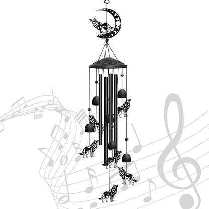 Wolf Wind Chimes for Outside, 32" Decorative Wind Chimes Wolf Gifts for Women, Memorial Windchimes Outdoors with S Hook for Patio Garden Decor, Birthday Gifts for Mom Grandma (Black)