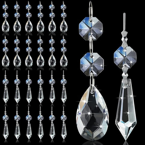 Potchen 48 Pcs Chandelier Crystal Replacement 38 mm Teardrop & Icicle Crystal Prisms Hanging Gems Parts for Lamps and Chandeliers Suncatcher Christmas Tree Windows Home Decor (Clear)