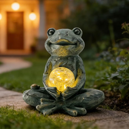 Zen Yoga Frog Garden Statue Ornament, Outdoor Decor, Solar Patio Garden Sculptures & Statues, Gift Ideas for Women