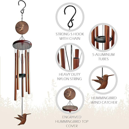 Hummingbird Wind Chimes for Outside,32 "Memorial Outdoor Wind Chime Create a Zen Atmospherer,Hummingbird Gift for Women Mother Father Christmas,Home Garden Patio Yard Decor(Copper)