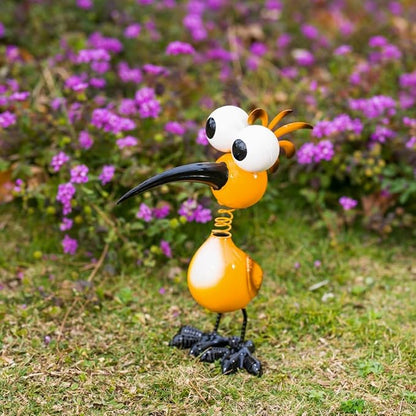 Yellow Big Eyes Bird Metal Garden Statues Yard Decorations Outdoor,13" Bird Decor Yard Statue Decorations Outdoor,Gardening Gifts for Women for Housewarming