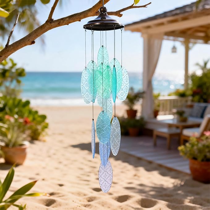 MUMTOP Wind Chimes for Outside, Stained Glass Wind Chime Windchimes for Patio, Outdoor,Garden,Yard,Coastal,Window,Home Decor or Gifts for Women