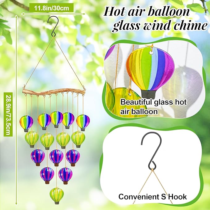Color Leave Glass Wind Chimes for Outside, Hanging Handcrafted Suncatcher Windchimes Coastal for Women Gift, Sea Glass Art Wind Chimes for Outdoor Garden Home Housewarming Holiday Decoration