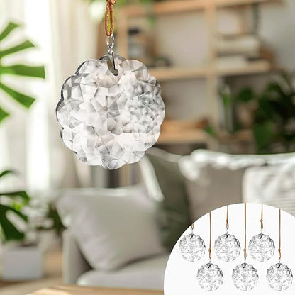 1.8in Clear Crystal Glass Flower Prisms 6pcs Crystal Hanging Ornaments for Window Glass Ornaments for Crafts for Mother's Day Wedding Party Decor