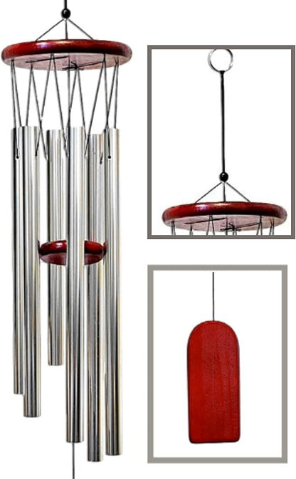 Wind Chimes - Wood and Silver Metal Windchimes - 37" Long - Wooden Wind Catcher for Home & Garden - Ideal for Porch and Garden