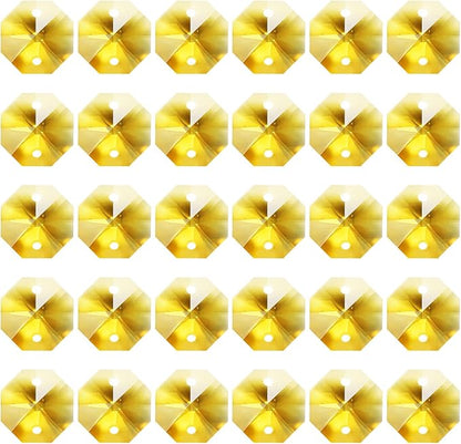 PATIKIL K9 Crystal Octagon Beads 2 Holes Pendants, 60 Pack 14mm Chandelier Prisms Parts Ornaments Hanging Beads for DIY Arts Crafts Decoration, Golden