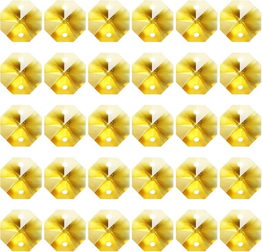 PATIKIL K9 Crystal Octagon Beads 2 Holes Pendants, 60 Pack 14mm Chandelier Prisms Parts Ornaments Hanging Beads for DIY Arts Crafts Decoration, Golden