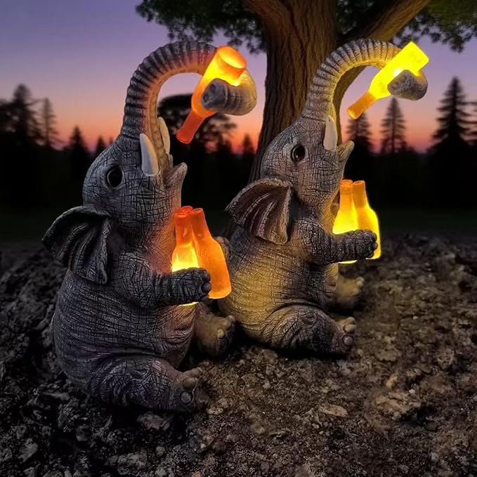 Solar Elephant Outdoor Statues for Garden Suitable for Courtyard Art Lawn Ornaments Porch Terrace Balcony Home - Birthday Gifts for Grandma Mom Women (Yellow Wine Bottle)
