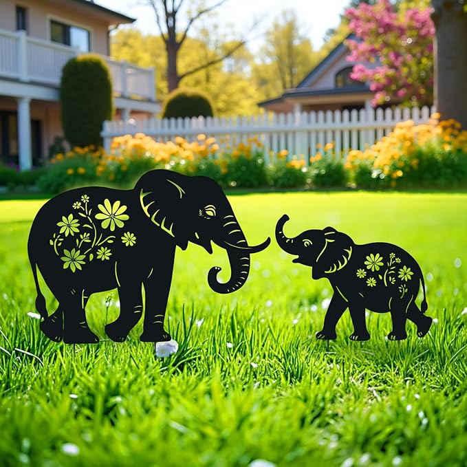 WACLSTDAY Elephant Metal Garden Stakes Decorative, Gifts for Women/Men/Elephant Lovers, Black Silhouette Statues Spring Outdoor Decorations for Garden, Yard, Lawn, Pathway,Patio,Outside