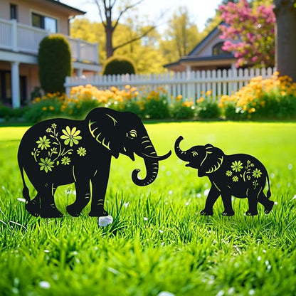 WACLSTDAY Elephant Metal Garden Stakes Decorative, Gifts for Women/Men/Elephant Lovers, Black Silhouette Statues Spring Outdoor Decorations for Garden, Yard, Lawn, Pathway,Patio,Outside