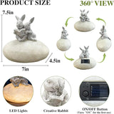 Solar Bunny Garden Statue with LED Light – Cute Solar Garden Decor Outdoor Rabbit Statue for Patio Yard Backyard Lawn, Bunny Decor Garden Statues, Easter Rabbit Gifts-Stone