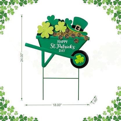 Glitzhome Metal St. Patrick's Yard Signs, Shamrocks Wagon Garden Stakes, 24"H Wall Decor Yard stake for Home Party Yard Lawn Patio Outdoor Decoration