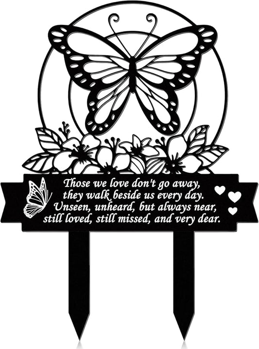 Geelin Butterfly Memorial Stake Decorations for Dad Cemetery Memorial Plaques for Grave Butterfly Metal Grave Marker Black Sympathy Garden Stake for Outdoor Yard, 13.78 x 8.66 x 0.04 Inch