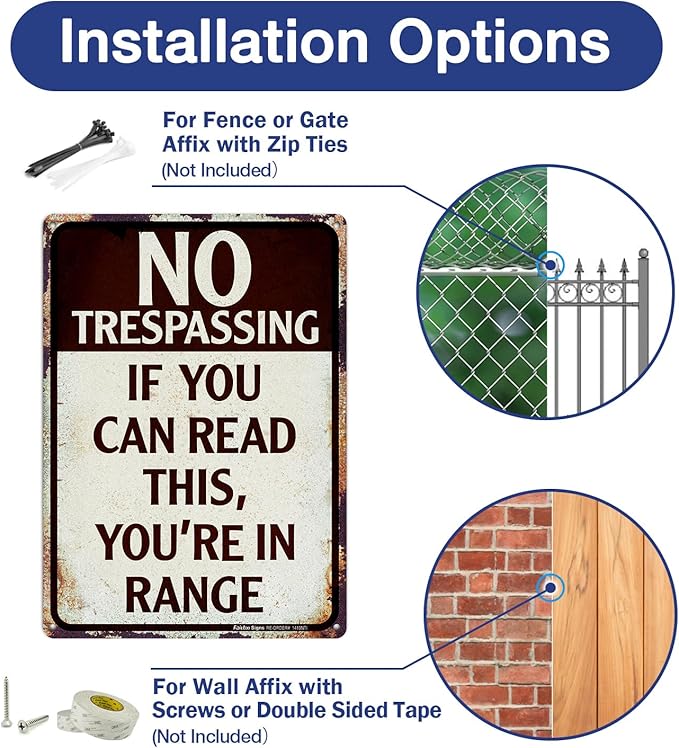 No Trespassing Metal Sign, 14x10 Aluminum Vintage Funny Wall Decor for Bars, Man Cave, Yard - Reflective, Weather/Fade Resistant