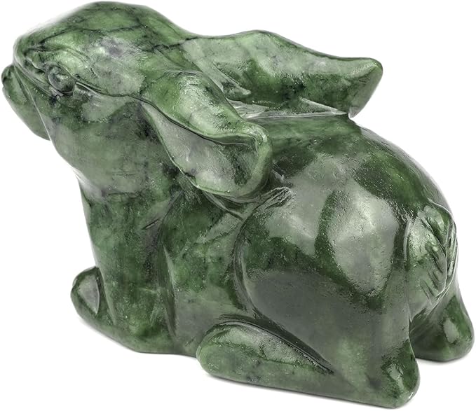 Real Jade Rabbit Statue - Natural 4inch Gemstone Sculpture for Home Decor, Carved Figurine Animal Collection Art Home Deask Outdoor Garden Decorative