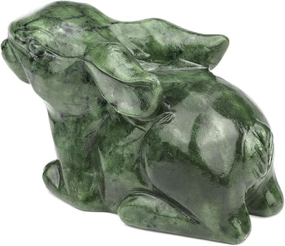 Real Jade Rabbit Statue - Natural 4inch Gemstone Sculpture for Home Decor, Carved Figurine Animal Collection Art Home Deask Outdoor Garden Decorative
