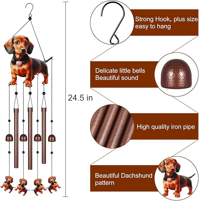 Gifts for Mom, Wind Chimes for Outside Perfect for Outdoor Gardens Patios Home Decor, Features Melodious Tones Create a Zen Atmosphere, Retirement Gifts for Women Men(Colorful Dachshund)