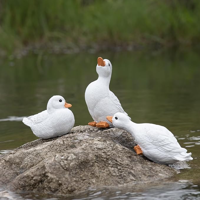 Duck Yard Decorations Outdoor Ornaments, Goose Statue Duck Figurine Garden Statues Resin Animal Figurines, Duck Decor for Garden, Porch, Patio, Lawn, Home (Set of 3)
