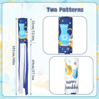NOVWANG 2 Pack Hanukkah Wind Socks, 40 Inch Happy Hanukkah Windsock Outdoor Hanging Decoration for Garden Yard Porch Patio Home Holiday Decor