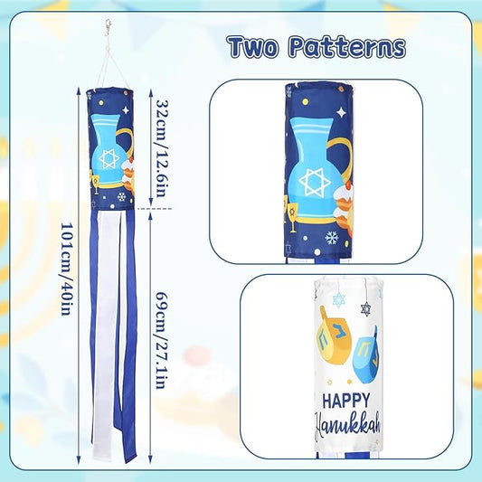 NOVWANG 2 Pack Hanukkah Wind Socks, 40 Inch Happy Hanukkah Windsock Outdoor Hanging Decoration for Garden Yard Porch Patio Home Holiday Decor