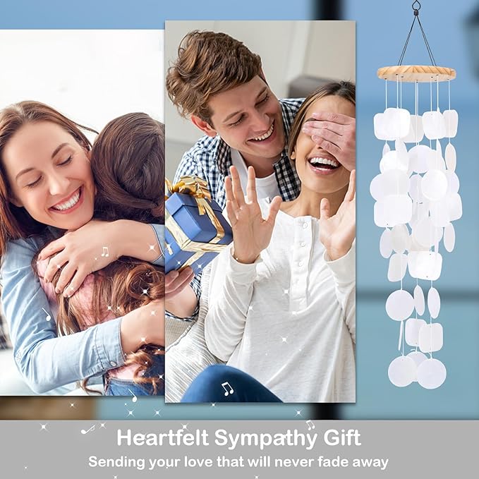 Taman Shell Wind Chimes for Outside - 32" Handcrafted Capiz Shell Windchime Coastal Decor Valentine's Day Gift for Indoor/Outdoors, Garden,Yard,Coastal,Beach Decor, Women