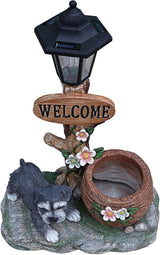 Solar Light Animal Outdoor Statue Planter with Welcome Sign, Resin Garden Sculpture Flower Pot for Patio Lawn Porch Yard Courtyard Decor, Weather-Resistant Decorative Figurine Accent (A)