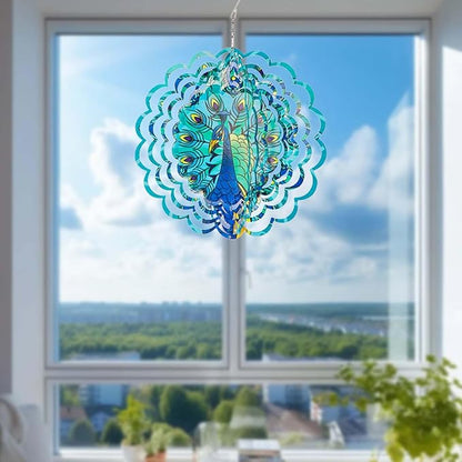 Peacocks 3D Stainless Steel Wind Spinner - Outdoor Wind Catchers, Kinetic Hanging Ornament, 12Inch Wind Spinners for Gardens and Courtyards