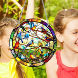7.9'' Acrylic Window Hanging Decor,Stained Panel Hangings Decorative Acrylic Wall Decor Colorful Ornament Window Hangings for Outdoor Indoor Decor(Birds Concert)
