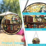 Book Suncatcher Stained Glass Window Hanging - 8 Inch Books Flowers Suncatchers for Windows Hanging - Sun Catchers Indoor Wall Decor Glass Panel with Hook - Bookish Gifts for Women Men Book Lovers
