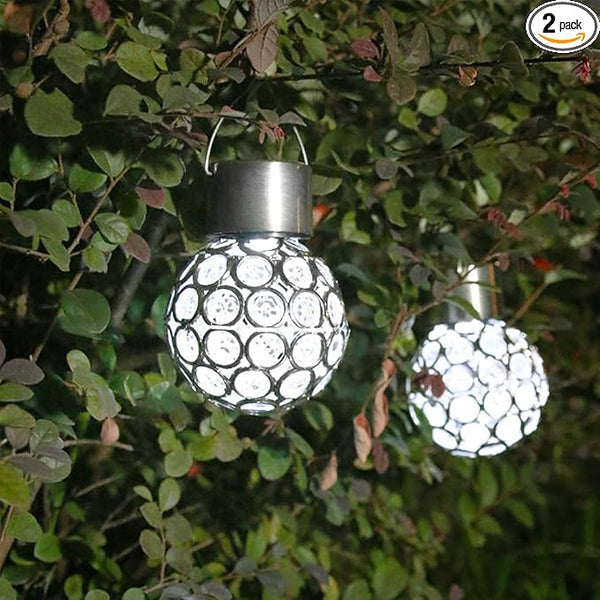 2 Pack Hanging Solar Light Outdoor, Decorative Solar Powered Waterproof Ball Shaped Night Light, Hanging Globe Solar Lights for Gardens, Yards, Patios, Lawns (White Light)