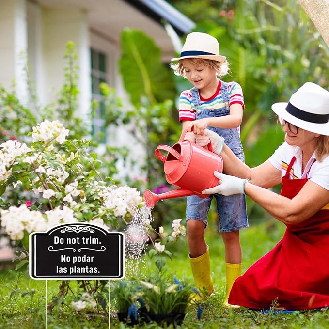 4pcs Do Not Trim Signs with Stakes, Corrugated Plastic Do Not Prune Bushes Please Do Not Trim Landscaping Label Yard Tag in English and Spanish Plant Sign Garden Marker for Outdoor Lawn
