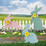 Easter Decorations Outdoor,3 Pack Metal Bunny Yard Sign Stakes for Outside,Pastel Rabbit Silhouettes Garden Decor for Lawn,Happy Easter Women Gifts