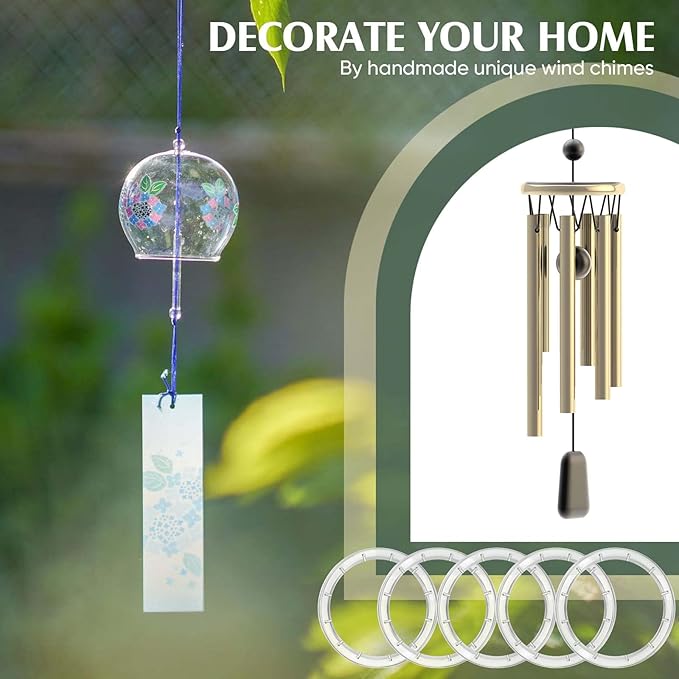 20 Pieces Wind Chime Supplies DIY Top Circles of Wind Chime Kit with 2 Volumes Line Top Circles for Outdoor Home Garden Patio (Transparent)