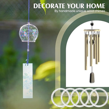 20 Pieces Wind Chime Supplies DIY Top Circles of Wind Chime Kit with 2 Volumes Line Top Circles for Outdoor Home Garden Patio (Transparent)