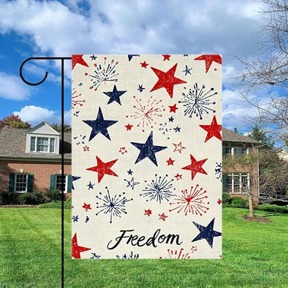 Gkyygk Patriotic Freedom Stars Garden Flag 12x18 Double Sided Banners Yard Flag Welcome Seasonal Farmhouse Yard Outside Decoration