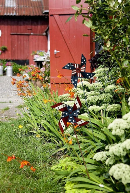 Linfevisi Metal Patriotic Pinwheels for Independence Day American Flag Metal Pinwheel Garden Stake Wind Spinners Red White and Blue 4th of July Decorations Memorial Day Lawn Ornaments Yard Art 36" H