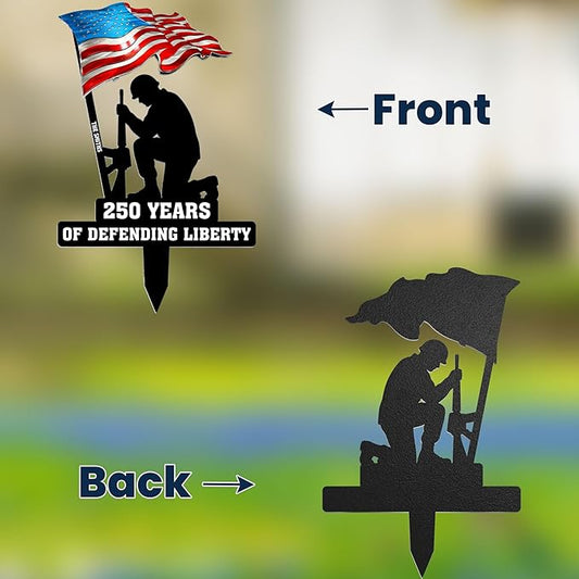 Macorner Personalized Metal Garden Stake, 250 Years of Defending Liberty