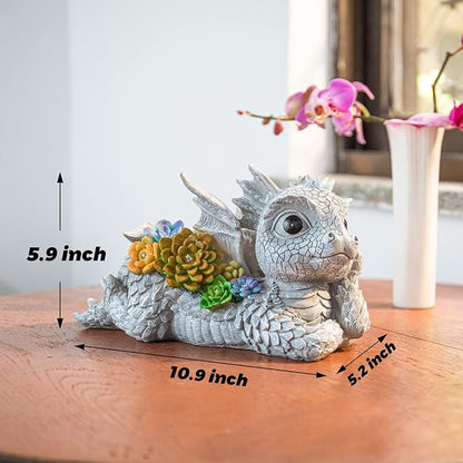 Garden Dragon Statue Outdoor Decor, Dragon Garden Sculpture Waterproof Solar LED Lights Resin Succulent Decorations for Outside Lawn Patio Patio Yard Ornament Gifts