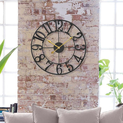 Large Outdoor Clock for Patio - Black Metal Art Arab Decorative Clock for Farmhouse, Kitchen, Porch, Pool Side, Deck, Modern Wall Clock Silent Battery Operated - 16 Inch