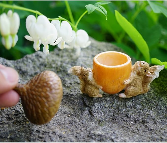 Top Collection Miniature Garden Squirrels Carrying Acorn Trinket Box with Secret Compartment Decor, Small