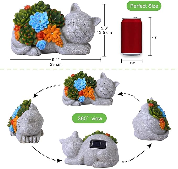 Qeeman Garden Solar Cat Statues: Outdoor Figurine Decor Ornaments for Patio Art Balcony Yard Lawn - Birthday Gifts for Mom Grandma Women