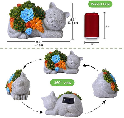 Qeeman Garden Solar Cat Statues: Outdoor Figurine Decor Ornaments for Patio Art Balcony Yard Lawn - Birthday Gifts for Mom Grandma Women