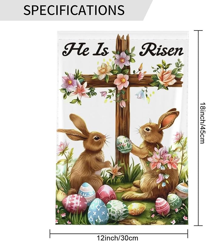 He is Risen Bunny And Floral Garden Flags 12×18 Inch Double Sided Decorative Yard Banner Seasonal Flag for Outdoor Outside Decor