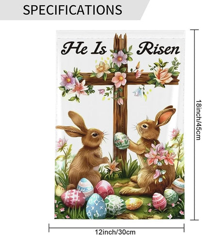 He is Risen Bunny And Floral Garden Flags 12×18 Inch Double Sided Decorative Yard Banner Seasonal Flag for Outdoor Outside Decor
