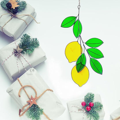 Lemon Leaf Suncatchers - Real Stained Glass Window Hangers - Sun Catchers - Indoor Window Gifts for Plant Lovers