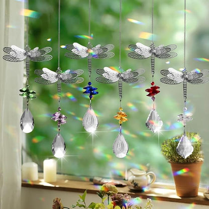 WEISIPU Crystal Suncatcher Prism - Dragonfly Suncatchers for Windows Hanging Rainbow Maker, K9 Crystal Metal Dragonfly Ornament, Christmas Tree Decor, Gifts (Clear)